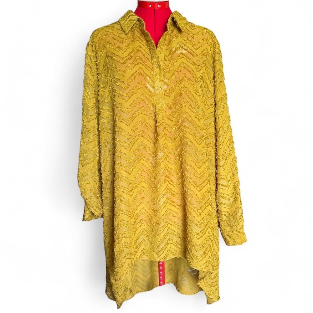 Cato Goldenrod Textured Chevron Sheer Tunic Top Plus Size 22/24 Boho Workwear
